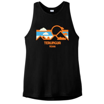 Retro Terlingua Texas Mountain Range Sunset Ladies PosiCharge Tri-Blend Wicking Tank