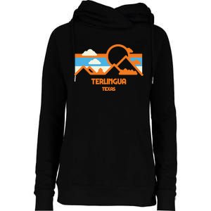 Retro Terlingua Texas Mountain Range Sunset Womens Funnel Neck Pullover Hood