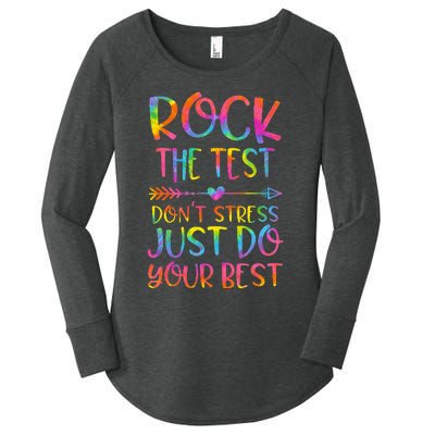 Rock the Test Don't Stress Testing Day Teacher Student Gift Women's Perfect Tri Tunic Long Sleeve Shirt