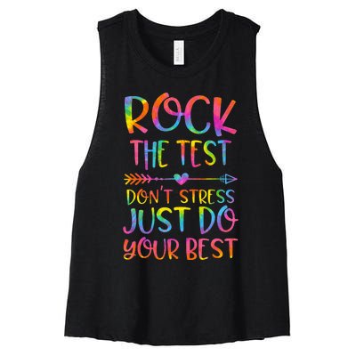 Rock the Test Don't Stress Testing Day Teacher Student Gift Women's Racerback Cropped Tank