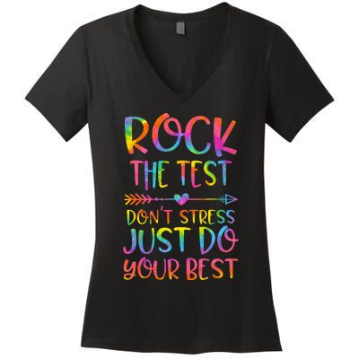 Rock the Test Don't Stress Testing Day Teacher Student Gift Women's V-Neck T-Shirt