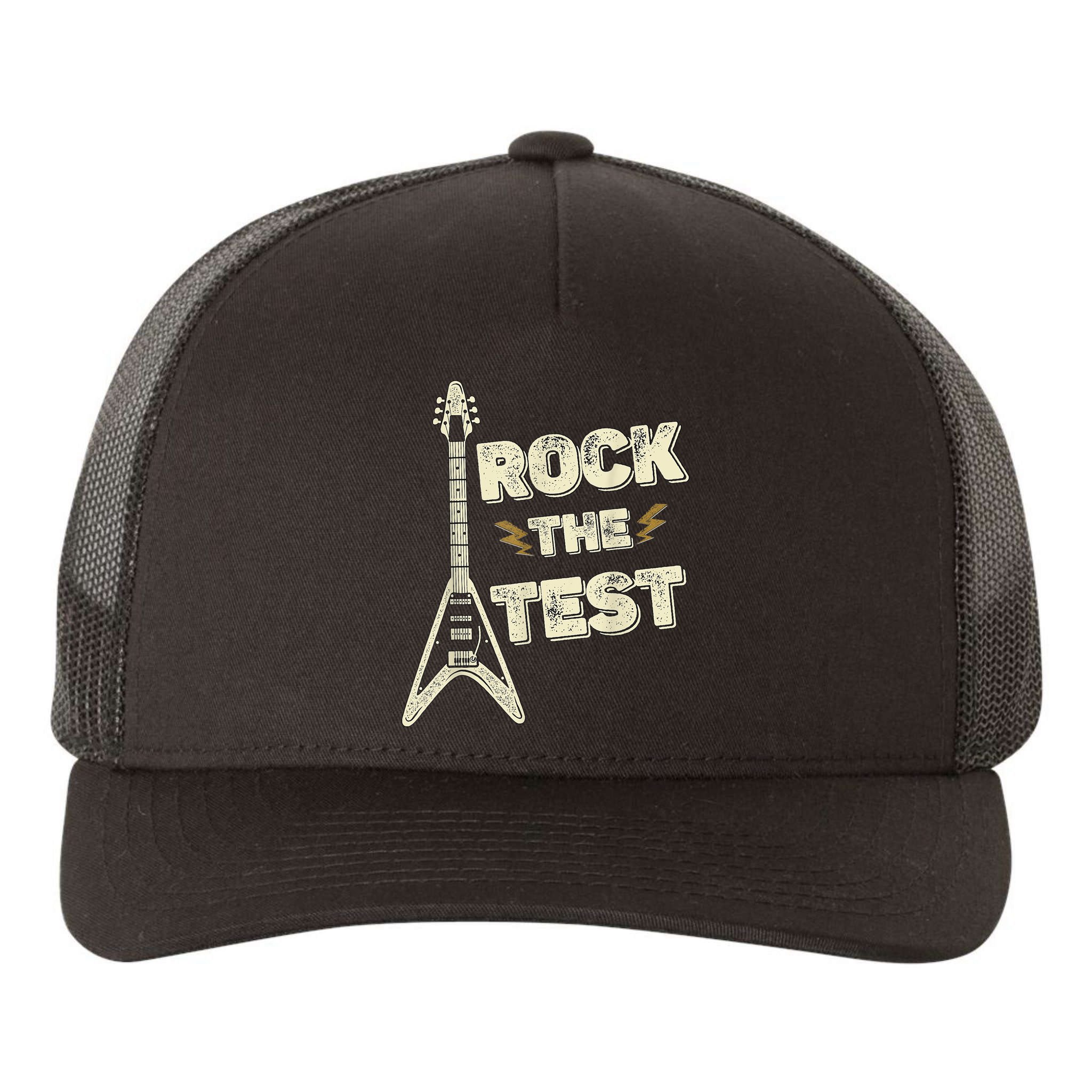 Rock The Test Guitar Teacher Test Day Testing Day Teacher Yupoong Adult 5-Panel Trucker Hat