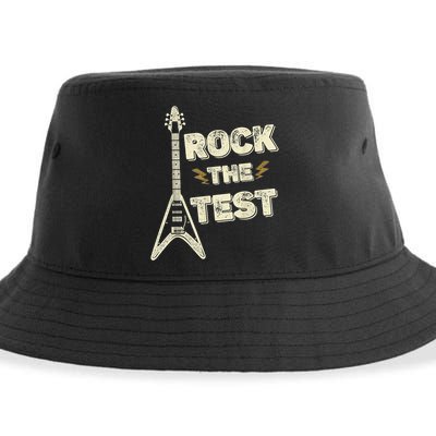 Rock The Test Guitar Teacher Test Day Testing Day Teacher Sustainable Bucket Hat