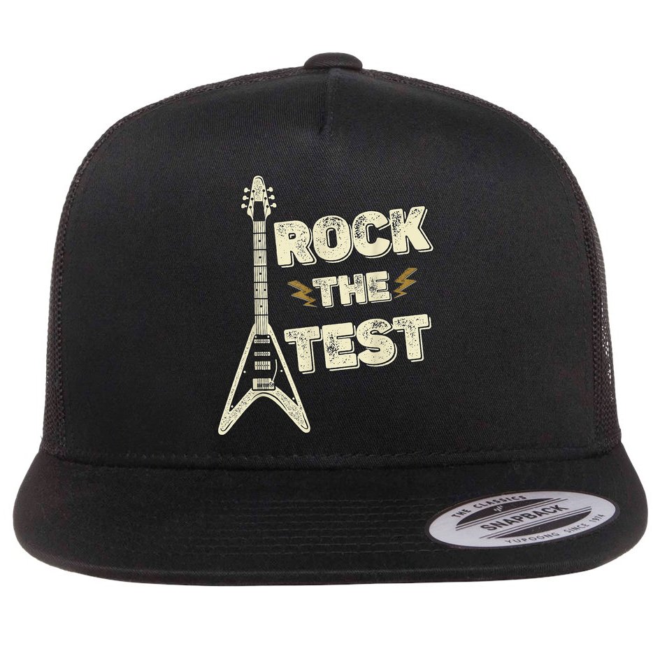 Rock The Test Guitar Teacher Test Day Testing Day Teacher Flat Bill Trucker Hat
