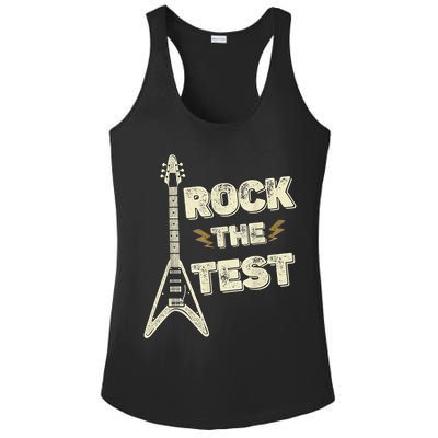 Rock The Test Guitar Teacher Test Day Testing Day Teacher Ladies PosiCharge Competitor Racerback Tank