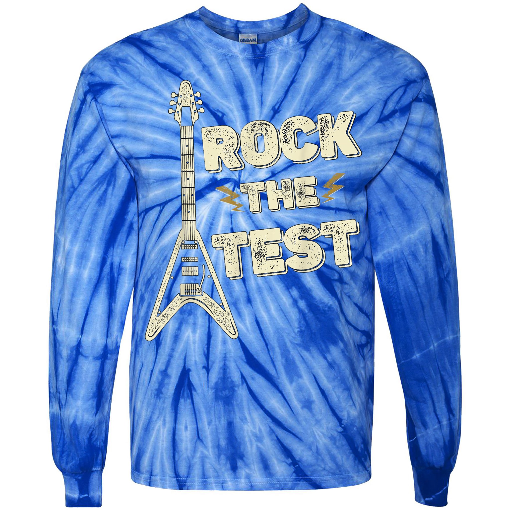 Rock The Test Guitar Teacher Test Day Testing Day Teacher Tie-Dye Long Sleeve Shirt