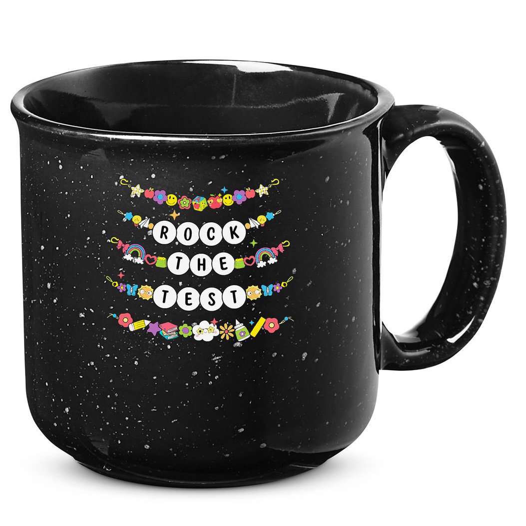 Rock The Test Testing Day Cute Friendship Bracelets Teacher 15oz Campfire Ceramic Mug