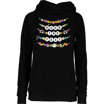 Rock The Test Testing Day Cute Friendship Bracelets Teacher Womens Funnel Neck Pullover Hood