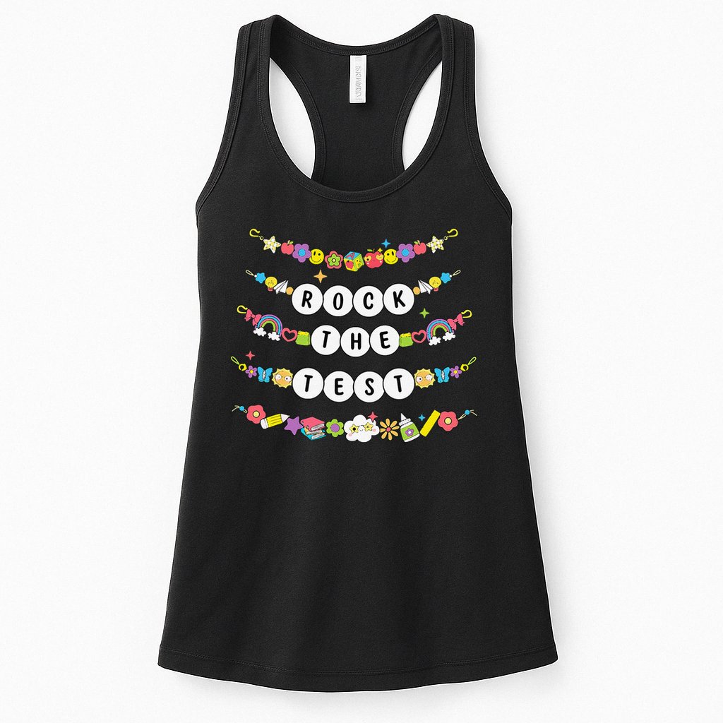 Rock The Test Testing Day Cute Friendship Bracelets Teacher Womens Tank Top