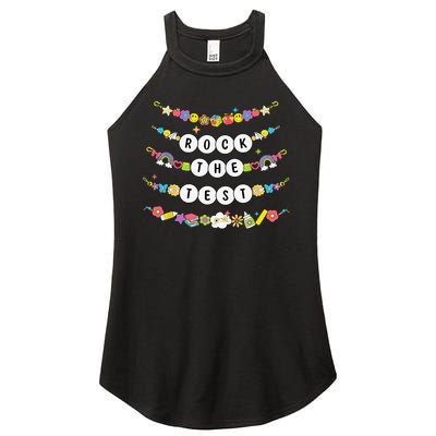 Rock The Test Testing Day Cute Friendship Bracelets Teacher Women's Perfect Tri Rocker Tank