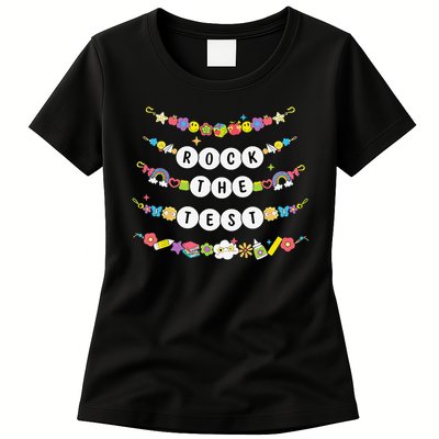 Rock The Test Testing Day Cute Friendship Bracelets Teacher Womens T-Shirt