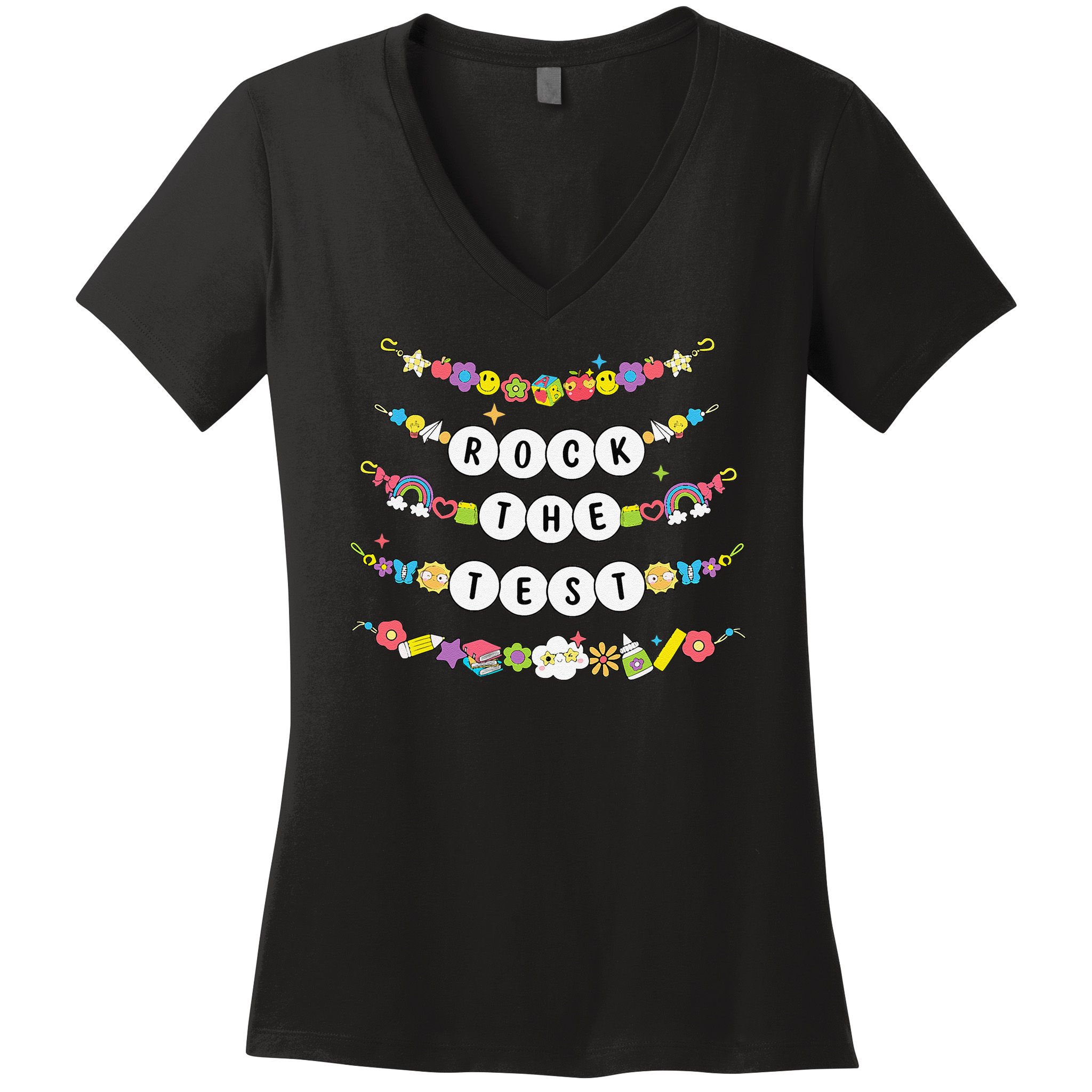 Rock The Test Testing Day Cute Friendship Bracelets Teacher Women's V-Neck T-Shirt