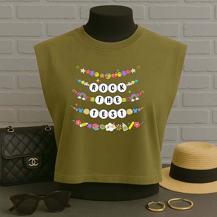 Rock The Test Testing Day Cute Friendship Bracelets Teacher Garment-Dyed Women's Muscle Tee