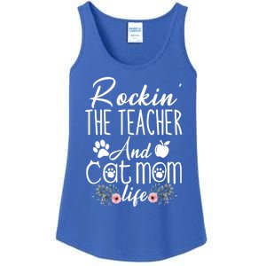 Rockin' The Teacher And Cat Mom Life Funny Teacher Funny Gift Ladies Essential Tank