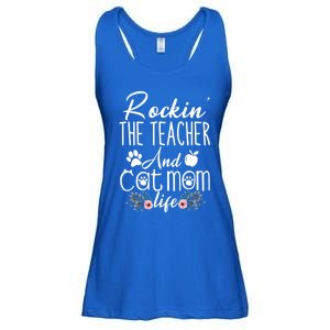 Rockin' The Teacher And Cat Mom Life Funny Teacher Funny Gift Ladies Essential Flowy Tank