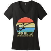 Rock The Test Dont Stress Test Day Funny Teacher day Women's V-Neck T-Shirt