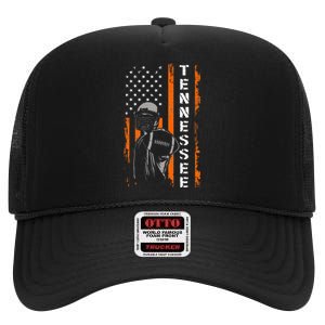 Retro Tennessee Throwback Design Tn Usa Flag High Crown Mesh Back Trucker Hat