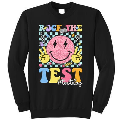 Rock The Test Testing Day Retro Smile Face Teacher Student Sweatshirt