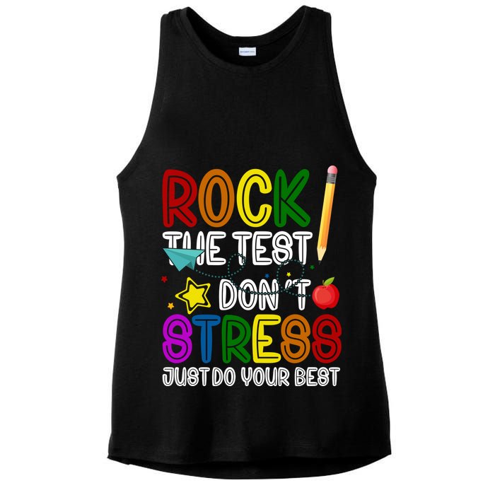 Rock The Test Don't Stress Just Do Your Best Educational Ladies PosiCharge Tri-Blend Wicking Tank