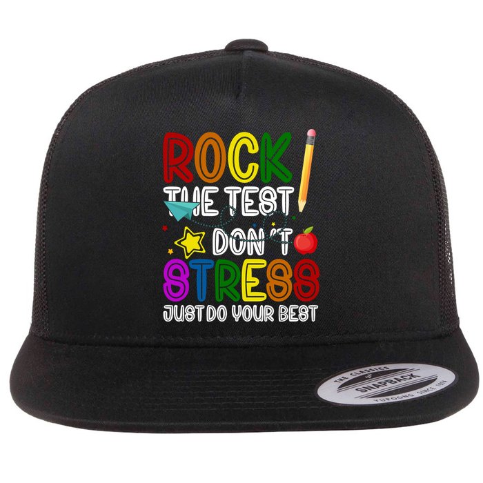 Rock The Test Don't Stress Just Do Your Best Educational Flatbill Hat