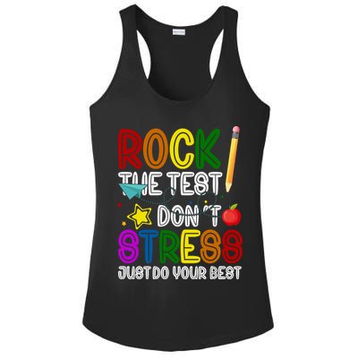 Rock The Test Don't Stress Just Do Your Best Educational Ladies PosiCharge Competitor Racerback Tank