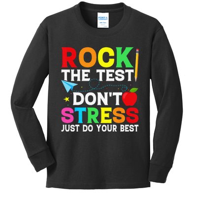 Rock The Test Testing Day Retro Motivational Teacher Student Kids Long Sleeve Shirt