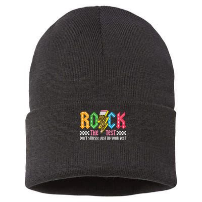 Rock The Test Testing Day Don't Stress ABCD Alphabet Sustainable Knit Beanie