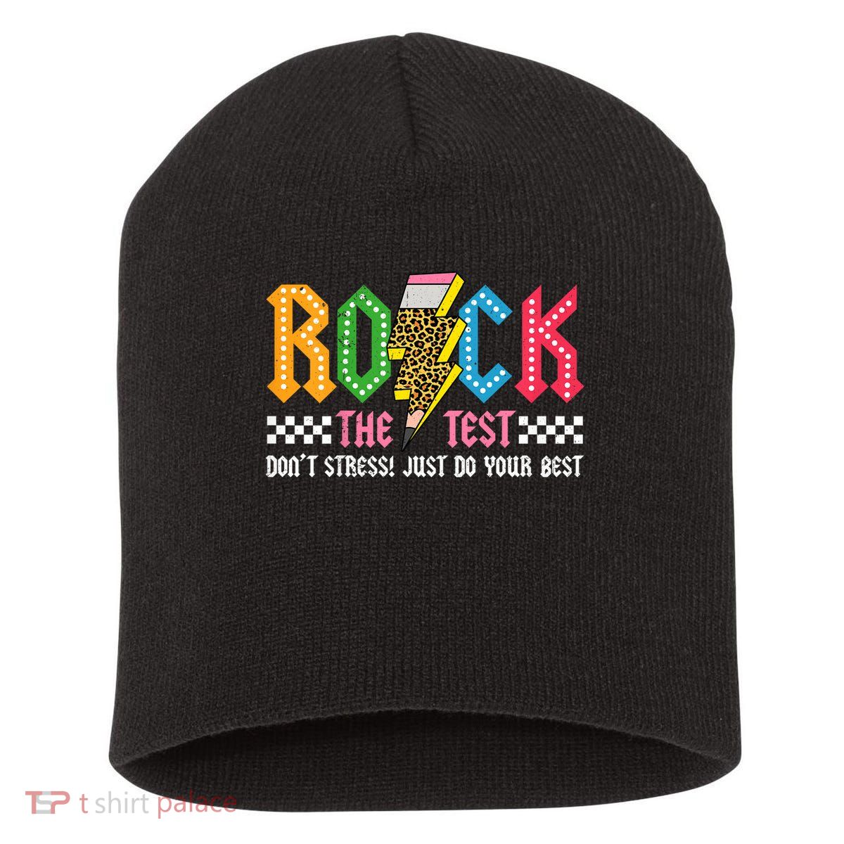 Rock The Test Testing Day Don't Stress ABCD Alphabet Short Acrylic Beanie
