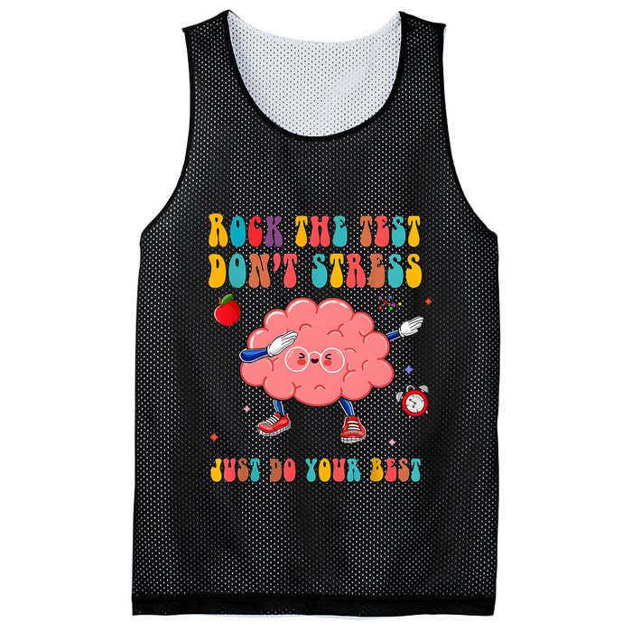Rock The Test DonT Stress Just Do Your Best Funny Testing Day Mesh Reversible Basketball Jersey Tank