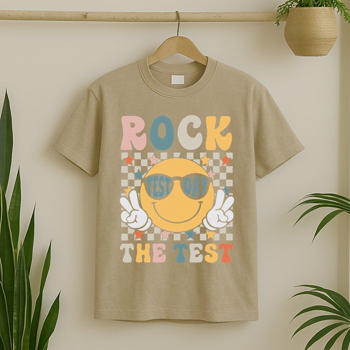 Rock The Test Testing Day Retro Smile Face Teacher Student T-Shirt