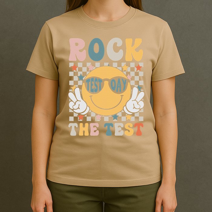 Rock The Test Testing Day Retro Smile Face Teacher Student T-Shirt