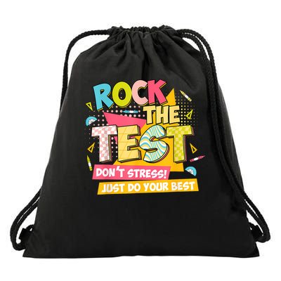 Rock The Test Day Motivational Retro Teachers Testing Day Drawstring Bag