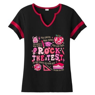 Rock The Test Testing Day Motivational Teacher Student Ladies Halftime Notch Neck Tee