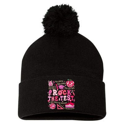 Rock The Test Testing Day Motivational Teacher Student Pom Pom 12in Knit Beanie