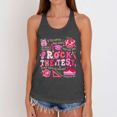 Rock The Test Testing Day Motivational Teacher Student Women's Knotted Racerback Tank