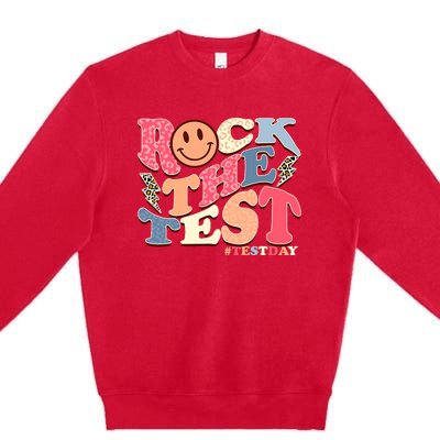 Rock The Test Testing Day Retro Motivational Teacher Student Premium Crewneck Sweatshirt