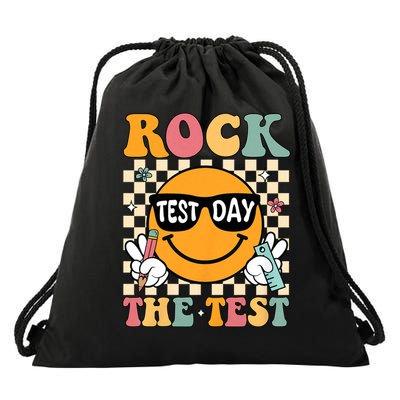 Rock The Test Testing Day Retro Motivational Student Drawstring Bag