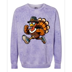 Running Turkey Turkey Trot Running Thanksgiving Colorblast Crewneck Sweatshirt