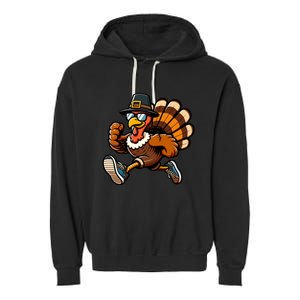 Running Turkey Turkey Trot Running Thanksgiving Garment-Dyed Fleece Hoodie