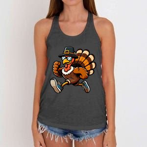 Running Turkey Turkey Trot Running Thanksgiving Women's Knotted Racerback Tank