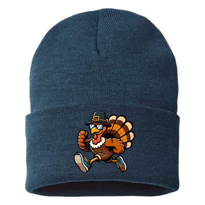 Running Turkey Turkey Trot Running Thanksgiving Sustainable Knit Beanie