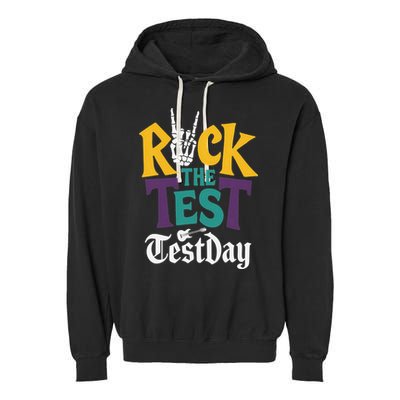 Rock The Test Testing Day Hand Skeleton Teacher Student Garment-Dyed Fleece Hoodie