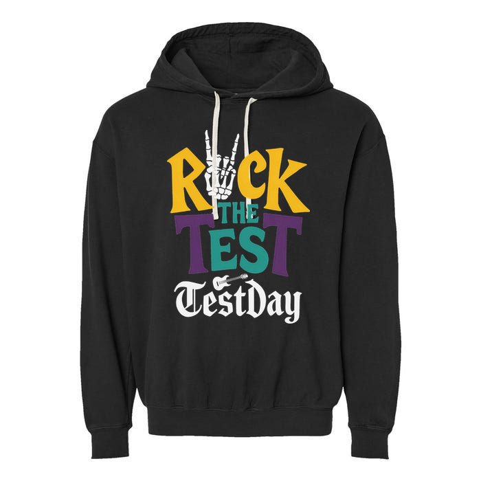 Rock The Test Testing Day Hand Skeleton Teacher Student Garment-Dyed Fleece Hoodie