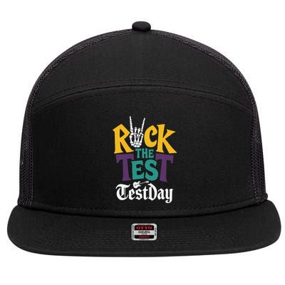 Rock The Test Testing Day Hand Skeleton Teacher Student 7 Panel Mesh Trucker Snapback Hat