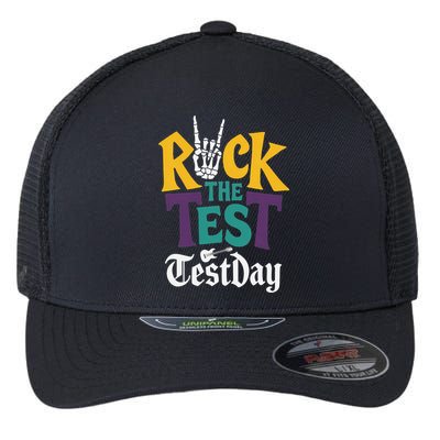 Rock The Test Testing Day Hand Skeleton Teacher Student Flexfit Unipanel Trucker Cap