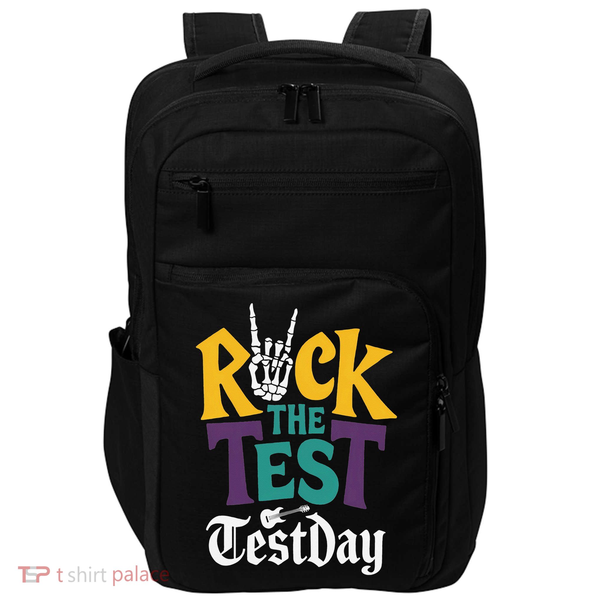 Rock The Test Testing Day Hand Skeleton Teacher Student Impact Tech Backpack