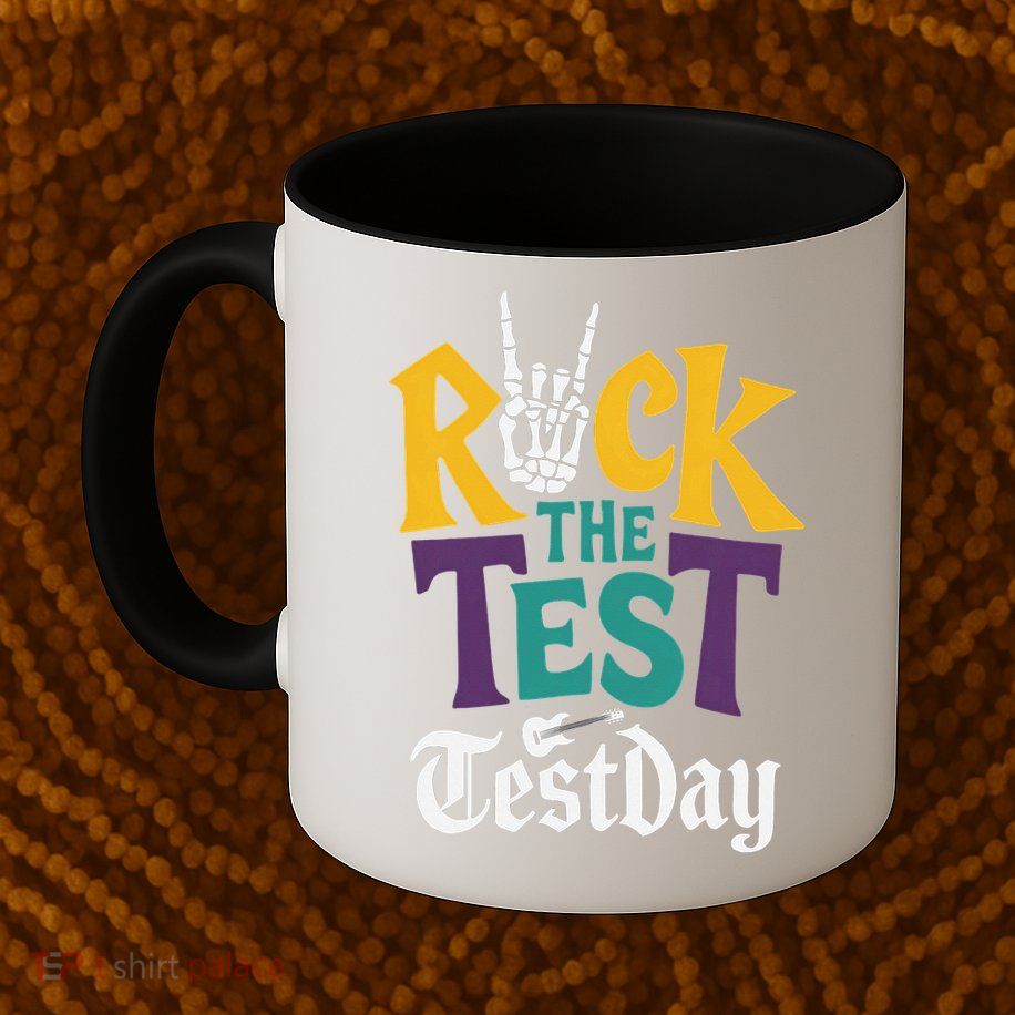 Rock The Test Testing Day Hand Skeleton Teacher Student Mug