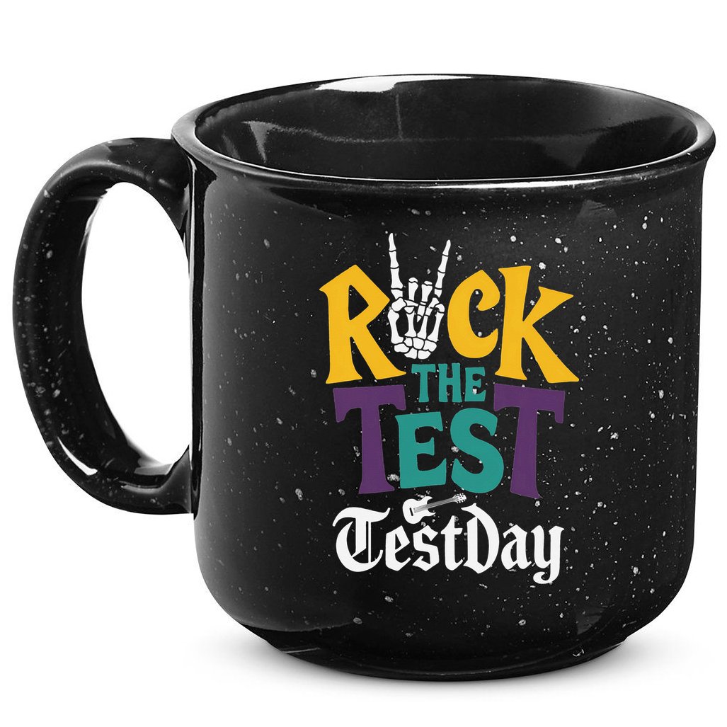 Rock The Test Testing Day Hand Skeleton Teacher Student 15oz Campfire Ceramic Mug