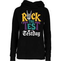 Rock The Test Testing Day Hand Skeleton Teacher Student Womens Funnel Neck Pullover Hood