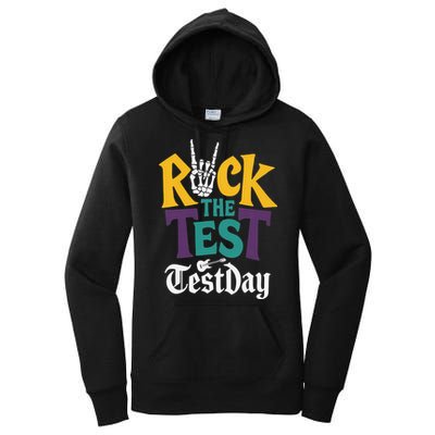 Rock The Test Testing Day Hand Skeleton Teacher Student Women's Pullover Hoodie
